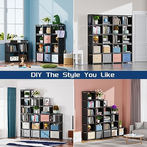 Mavivegue Book Shelf, 20 Cube Storage Organizer, DIY Bookcase, Metal Cube Bookshelf,Tall Book case for Bedroom, Living Room,Office,Closet Storage Organizer, Black Cubicle Storage Rack - color: Black, size: 20-Grid
