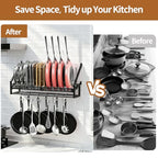Housolution Pan Rack Wall Mounted, 24.8" Vertical Lid Organizer with 14 Adjustable Dividers, Heavy Duty Hanging Cookware Holder Hanger with 6 S-Hooks & 6 Vertical Hooks - color: Black, 1 Tier