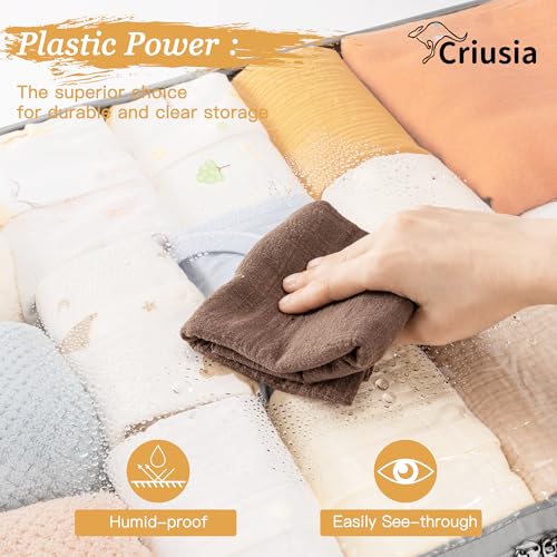 Criusia Under Bed Storage Bins with Clear PVC Lids – 4 Pack Large Underbed Organizers with Heavy-Duty Handles, Reinforced with 800G PP Panels & 80G Non-Woven Fabric – Waterproof & Foldable, Gery - color: 4 Pack Gery