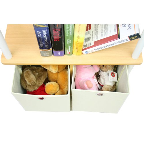 Furinno 99152BE/WH/IV 3-Tier Go Green Multipurpose Storage Rack Shelving Unit Bookshelf Cabinet with 2 Bins, Beech Finish - color: Beech/White, size: 3-Tier with Bin