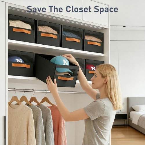 DIMJ Closet Organizers and Storage - Fabric Bins with Drawers for Closet Foldable Clothes Organizers with Clear Window, Stackable Storage Drawers Units for Hat, 6-Pack, Black - color: Black, size: ML - 6 Pack