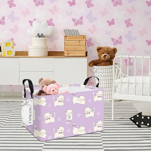 FANKANG Storage Bins,Nursery Hamper Canvas Laundry Basket Foldable with Waterproof PE Coating Storage Baskets for Boys and Girls, Office, Bedroom, Clothes,Toys(Rec-Cat ） - color: Rec-Cat