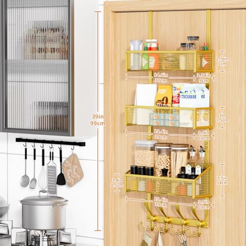 Kaiferty Over The Door Hooks Organizer, Coat Rack Over The Door Storage Hanger Towel Rack, Back of Door Storage Organizer for Bathroom,Bedroom,Kitchen,Office (Gold, 4-Tier) - color: Gold, size: 4-Tier