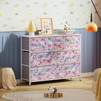 WLIVE 7 Drawer Dresser TV Stand, Entertainment Center, Media Console Table with Wood Top for TV up to 45 inch, Chest of Drawers for Bedroom, Living Room, Tie-dye Print (Pink, Purple, Blue) - color: Tie-dye Purple Print