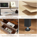 Edbuosy 27 inch Wide Night Stand with Charging Station, Bedside Table with Open Shelf, 2 Drawers Small Wood Dresser, Modern Wood Nightstand for Bedroom/Living Room (Rustic Brown) - color: Retro Brown, size: 2 Drawers