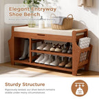 oakvivo 39.4in Shoe Bench with 2 Side Holder, 3 Tier Bamboo Entryway Bench with Storage, Shoe Rack Bench Organizer with Cushion for Entryway Hallway Living Room, Holds up to 330lbs - size: 39.4 inch