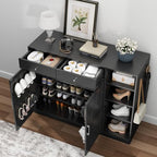 Loomie 5-Tier Shoe Cabinet with 4 Side Cubbies, Farmhouse Shoe Rack Cabinet with 6 Adjustable Shelves & 2 Drawers, Freestanding Shoe Storage Cabinet with 4 Brackets & 2 Hooks for Entryway (Black) - color: Black