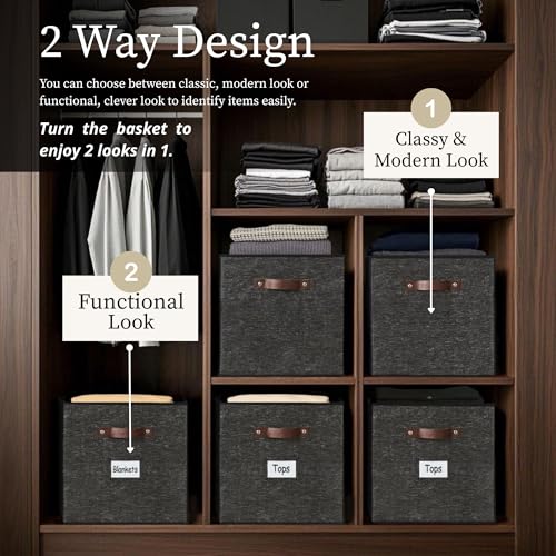 DECOMOMO Storage Baskets, 13x15x13 Storage Cube Bins with Labels for Organizing Shelves Kallax (Kallax / 4pcs, Black Pattern) - color: Black Pattern, size: Kallax 13" x 15" / 4pcs