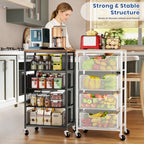 Goovilla Kitchen Cart with Drawers, 4 Tier Metal Rolling Utility Cart Organizer on Lockable Wheels with Wooden Top, White Fruit Vegetable Storage Rack Also for Cans, Snack, Craft, Art, Office, Beauty - size: White