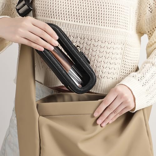 Aveniee Slim Clear Makeup Brush Bag, Small Cosmetic Brush Holder, Mini Toiletry Bag Travel Case for Women, Thin Make up Bags with Dual Zipper, Cute Travel Essentials Bag Organize - Black - color: Black, style: Graceful Slim