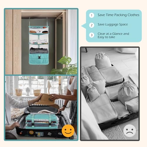 Surblue Hanging Closet Storage Bag Collapsible 3-Shelf Washable Oxford Fabric with 2 Hooks (L 11.41 * 11.41 * 19.68in, Aqua Blue) - color: Aqua Blue, size: L 11.41*11.41*19.68in