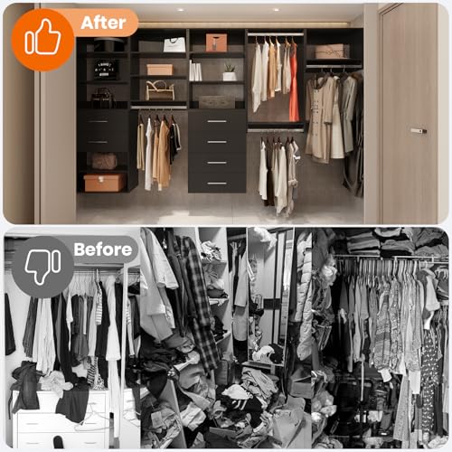ROOMTEC Modular Closet System, 55" Wall-Mounted Closet Organizer with Hanging Rods, Wooden Tower for Walk-In Closets, Wardrobe Storage Kit, Black - size: 55" Wide, style: Model 2