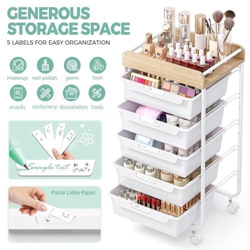APEXCHASER Utility Cart with 5 Drawers,Rolling Storage Cart for Crafters Artists Kids Teacher Student Storage Arts Crafts & Sewing Study Supplies in Craft Room Dorm Classroom Kids Room-White - color: White, size: 5-Drawers