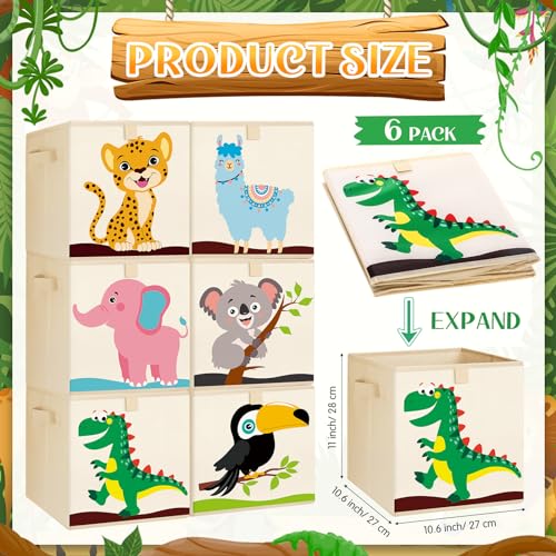 Kigley 6 Pcs Collapsible Cube Storage Bins Kids Foldable Storage Cube Organizer Fabric Toy Box Decorative Kids with Handles for Home Nursery Bedroom, 10.6 x 10.6 Inch(Classic Animal) - style: Classic Animal