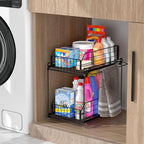 SUEH DESIGN Under Sink Organizer, 2 Tier Bathroom Cabinet Organizer Metal Kitchen Sink Organzier with Hanging Rail for Kitchen Bathroom Organization and Storage, 1 Pack - size: 10.3"W x 15.6"H Wider 1 Pack
