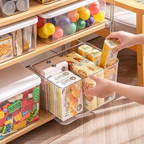 Clear plastic storage bins with LIDS,storage containers for snacks, cosmetics, books, dog food, Storage Organizer for Nursery，Kitchen, Living room,Bedroom, Bathroom, Office (Clear-White Lid, 4XL) - color: Clear-White Lid, size: 4XL