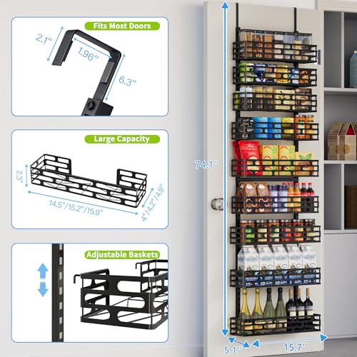 Over The Door Pantry Organizer, 9-Tier Pantry Organizers and Storage with Adjustable Basket, Hanging Spice Rack for Home & Kitchen, Laundry Room Bathroom, Black - color: BlackOpenwork, size: 9-Tier