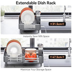 Urackify Stainless Steel Dish Drying Rack - Dish Drainer for Kitchen Counter, Extendable Drainboard with Foldable, Space-Saving Cup & Bowl Organizer, Includes Knife and Utensil Holder, Gray - color: Gray