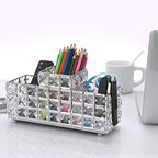 Hipiwe Crystal Remote Control Holder Bling Makeup Brush Holder Organizer Desktop Cosmetics Brushes Storage Cup Pen Pencil Storage Pot Cup for Dresser Bathroom Office, 3 Slot - style: 3-Slot, Silver