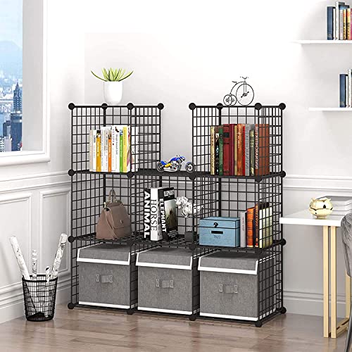 C&AHOME Wire Cube Storage - 9-Cube Organizer, Metal Grids, Modular Bookshelf, Closet Cabinet, Ideal for Home, Living Room, Office - 36.6'L x 12.4'W x 48.4'H Black - color: Black, size: 9 Cube