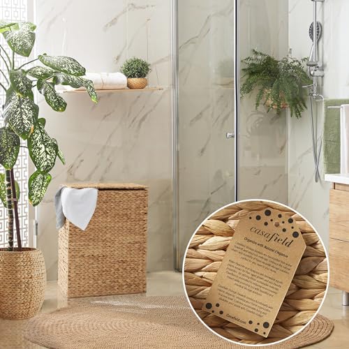 Casafield Large Laundry Hamper with Lid and Removable Liner Bag - Natural, Woven Water Hyacinth Rectangular Laundry Basket Sorter for Clothes and Towels - color: Natural