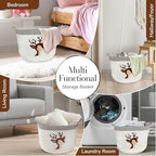 Deer Storage Basket for Nursery – Large 15”x11” Cotton Rope Bin with Soft Felt Animal Patch – Toy Organizer, Baby Laundry Hamper, Diaper & Towel Holder – Foldable, Washable & Baby-Safe - color: Deer