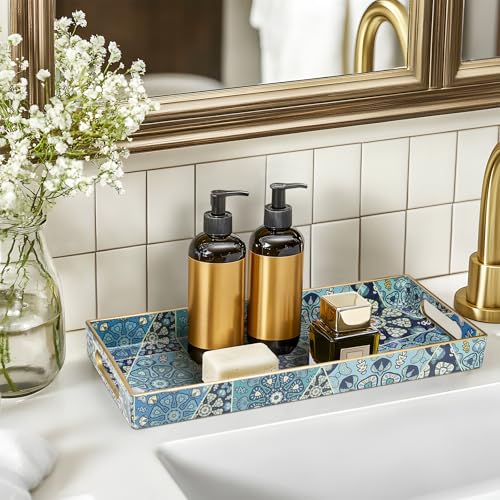 MAONAME Plastic Vanity Tray, Bathroom Counter Tray, Decorative Trays with Handles, Storage Dresser Trays Organizer for Toilet Tank, Jewelry, Makeup, 13.8" x 6" x 1.57" - color: Bohemian-5