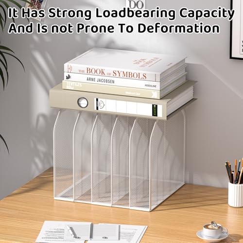 FANXIYQ White 5-Section File Folder Organizer for Desk – 8.5"×9.3" Metal Vertical File Holder, Desktop File Organizer Vertical Stand, Letter/A4 Upright File Sorter - color: White, size: 5 Section Upgrade