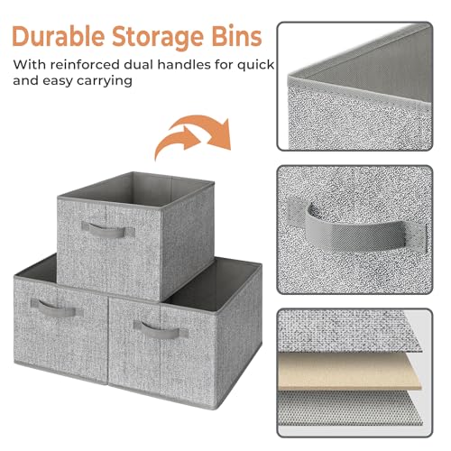 GRANNY SAYS Closet Storage Bins, Storage Baskets for Organizing, Fabric Storage Bins with Handles, Clothing Storage Containers for Organization Wardrobe, Gray, Large, 3-Pack - color: Ash Gray, size: Large