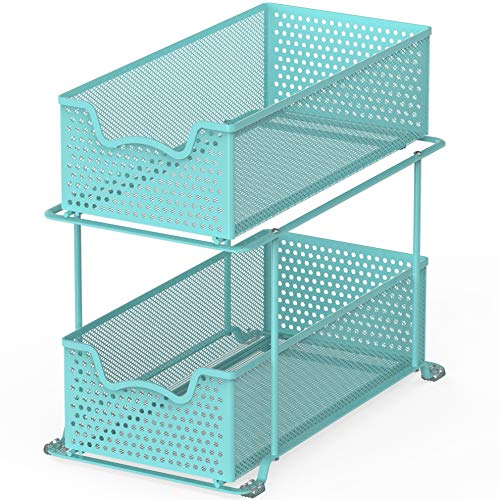 Simple Houseware 2 Tier Sliding Cabinet Basket Organizer Drawer, Turquoise - color: Turquoise, size: 1-Pack