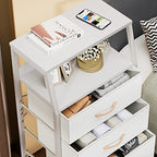 Furnulem White Dresser with 5 Drawers, Vertical Storage Tower Fabric Dresser for Bedroom, Hallway, Entryway, Nursery, Closet Organizer, Nightstand Bedside Table Furniture, Sturdy Steel Frame, Wood Top - color: White, style: 5 Drawers