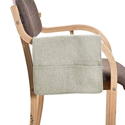 IPENNY Couch Sofa Armrest Organiser Chair TV Remote Holder Bed Storage Pocket Bag for Cellphone Tablet Notepad Book Magazines DVD Eyewears Drinker Snacks Holder Pouch - color: Beige (Dual Pockets on each end)
