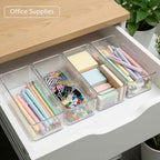 Qilinba 8 PACK Drawer Organizer Bins Bathroom Deep Drawer Silverware Organizers Clear Stackable Storage Bins for Vanity, Pantry, Office, Cabinet, Kitchen Counter Organization and Storage