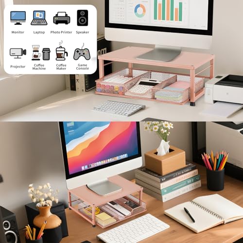 Small Laptop Stand for Desk, Monitor Stand Riser, Office Desk Accessories, Computer Desktop Stand with Drawer for Home, Office, School (Bronze) - color: Bronze