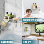 TAILI Shower Caddy Suction Cup with Hooks & Soap Holder, Heavy Duty Bathroom Shower Organizer, No Drilling Shelves for Inside Bathroom, Metal Storage Basket - style: 1 × White