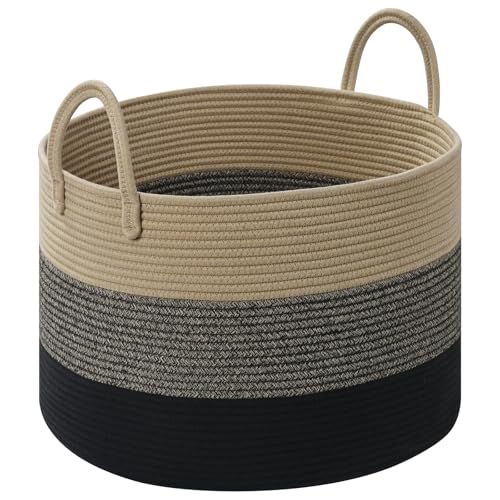 Extra Large Toy Basket, 20"x13" Kids Toy Storage for Playroom Classroom Nursery, Woven Rope Blanket Basket with Handles, Stuffed Animal Organizer & Dog Toys Basket, Black & Brown - color: Black & Brown - Wide