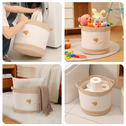 INough Toy Storage Baskets Woven Cotton Rope Storage Basket for Kids, Blanket Baskets for Living Room Toy Basket Box Toys Organizer with Embroidery Decor Cute Baskets for Nursery, Playroom (Elephant) - color: Elephant, size: Medium