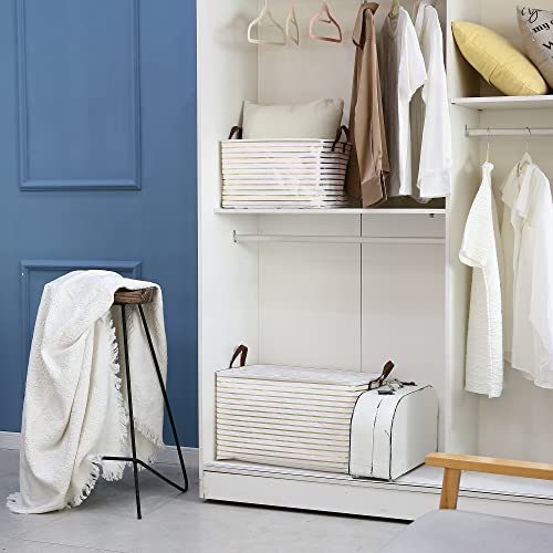 Hinwo 70L Extra Large Storage Bins, Closet Organizers and Storage, Foldable Clothes Storage Baskets with Handles, Containers for Clothing, Blanket, Comforters, Toys, Bedding (Gold Stripe) - color: Gold Stripe, size: 22" / 70L / 1-Pack