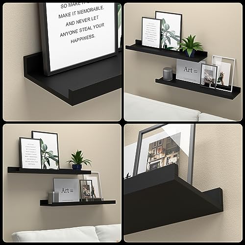 Boswillon Long Floating Shelves, 2 Set Modern Black Wall Shelf for Bedroom, Nursery Book Shelf with Lip, Picture Ledge Shelf for Living Room Bathroom Kitchen - Black,23.6 In - color: Black, size: 23.6 In