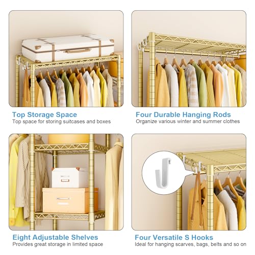 Ulif E4L Corner Clothes Rack, L Shaped Garment Rack, Heavy-Duty Freestanding Closet System with Shelves and Hangers, Max Load 962lbs, 42.7" W x 42.7" D x 79.3" H, Gold - color: Gold