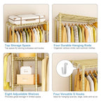 Ulif E4L Corner Clothes Rack, L Shaped Garment Rack, Heavy-Duty Freestanding Closet System with Shelves and Hangers, Max Load 962lbs, 42.7" W x 42.7" D x 79.3" H, Gold - color: Gold