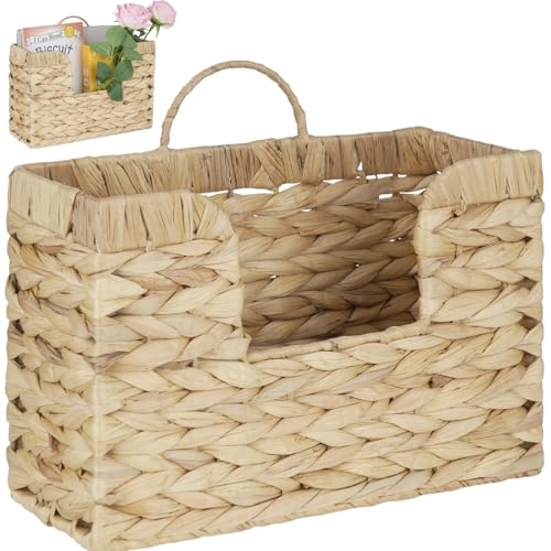 Hanging Basket for Wall, Rattan Woven Hanging Basket Front Door Decor, Water Hyacinth Mail Baskets Wall Mounted Storage Entryway Organizer for Living Room, Bedroom, Office, Housewarming Gift