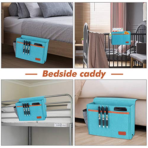 Bedside Caddy, Bed Storage Organizer for Remote Controller, Books, Magzine, Laptop Holder, 12.4'' x 8.6'' inch Bedside Hanging Felt Storage Bag for Dorm Bed with 5 Pockets, Celadon - color: Celadon