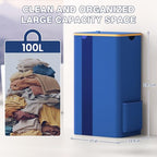 BlissTotes 100L Bamboo Laundry Hamper with Lid, Breathable Mesh Bag & Window, Portable, Moisture Resistant, Blue - color: Blue, size: 100L