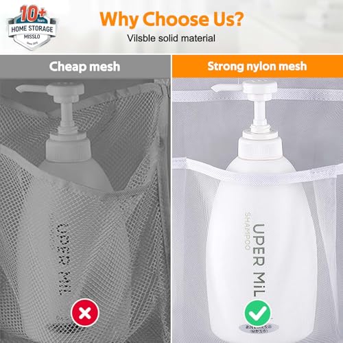 MISSLO Hanging Mesh Pockets Hold 340oz/1000ml Shampoo Shower Organizer with Over the Door Hooks