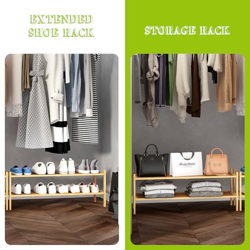 BMOSU 2-Tier Bamboo Extended Shoe Rack Premium Stackable Shoe Shelf Storage Organizer for Hallway Closet Living Room Entryway Organizer(Natural) - color: Natural, size: 2-Tier Long（33.3*11*12.6inches）