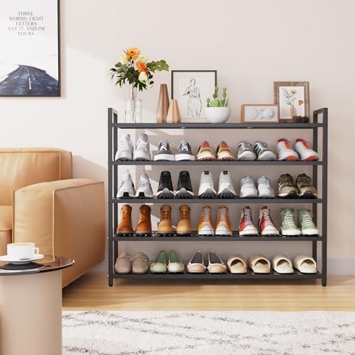 5-Tier Heavy Duty Metal Shoe Rack, 200 lbs Load Capacity Shoe Organizer with Reinforced Steel Tubes, No-Wobble Free Standing Shoe Shelf for Entryway, Closet, Bedroom, Dorm – Easy Assembly, Black - color: Black, size: 5Tier/35.4"H×42.1"W×9.8"D