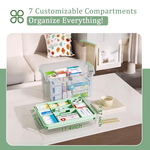 ANYPROLUS 15QT Clear Medicine Organizer Box with Handle, Plastic Medicine Container with Tray First Aid Box Empty, Thickened Medicine Storage Organizer Multipurpose Medication Organizer Storage - color: Green
