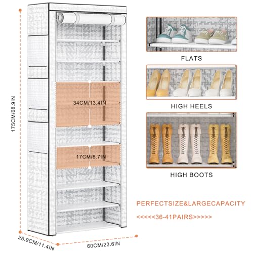 OYREL Shoes Rack 10 Tier Tall Shoe Rack with Storage Pockets, Fabric Covered Shoe Racks,Metal Shoes Rack Organizer for Closets,Bedroom, Garage - color: Multi Color