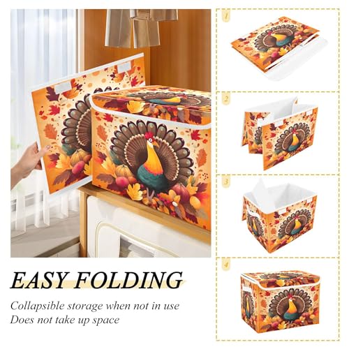 xigua Thanksgiving Turkey Storage Bins with Lids and Carrying Handle,Foldable Storage Boxes Organizer Containers Baskets Cube with Cover for Home Bedroom Closet Office - color: Thanksgiving Turkey